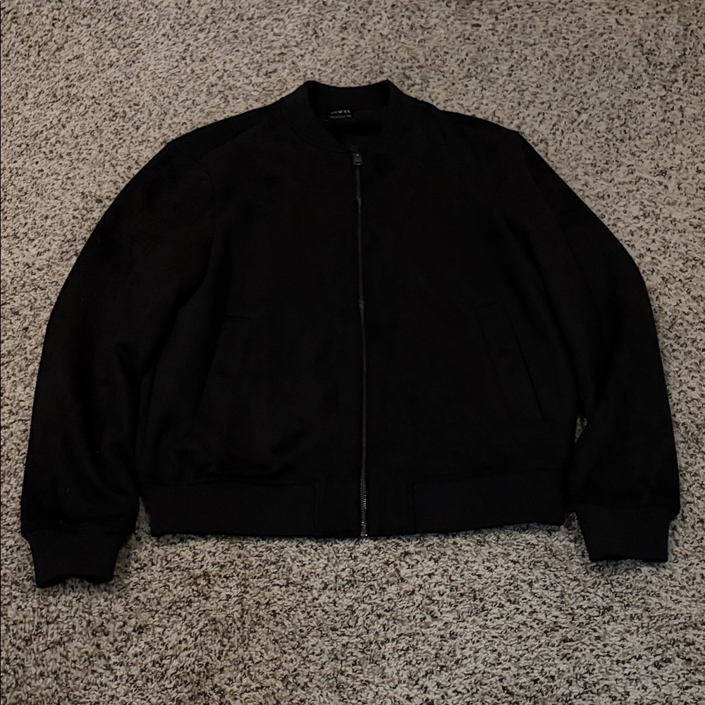 Zara Men's Classic Black Bomber Jacket